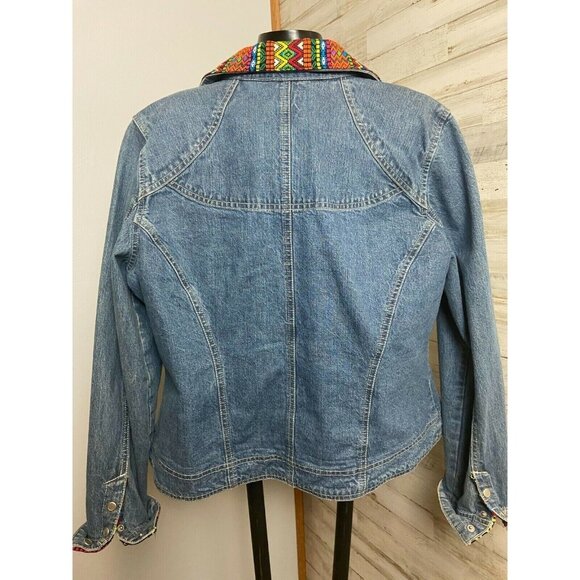 French Cuff Womens Denim Jacket With Colorful Embroidery Design Sz M/L ? - Picture 2 of 7